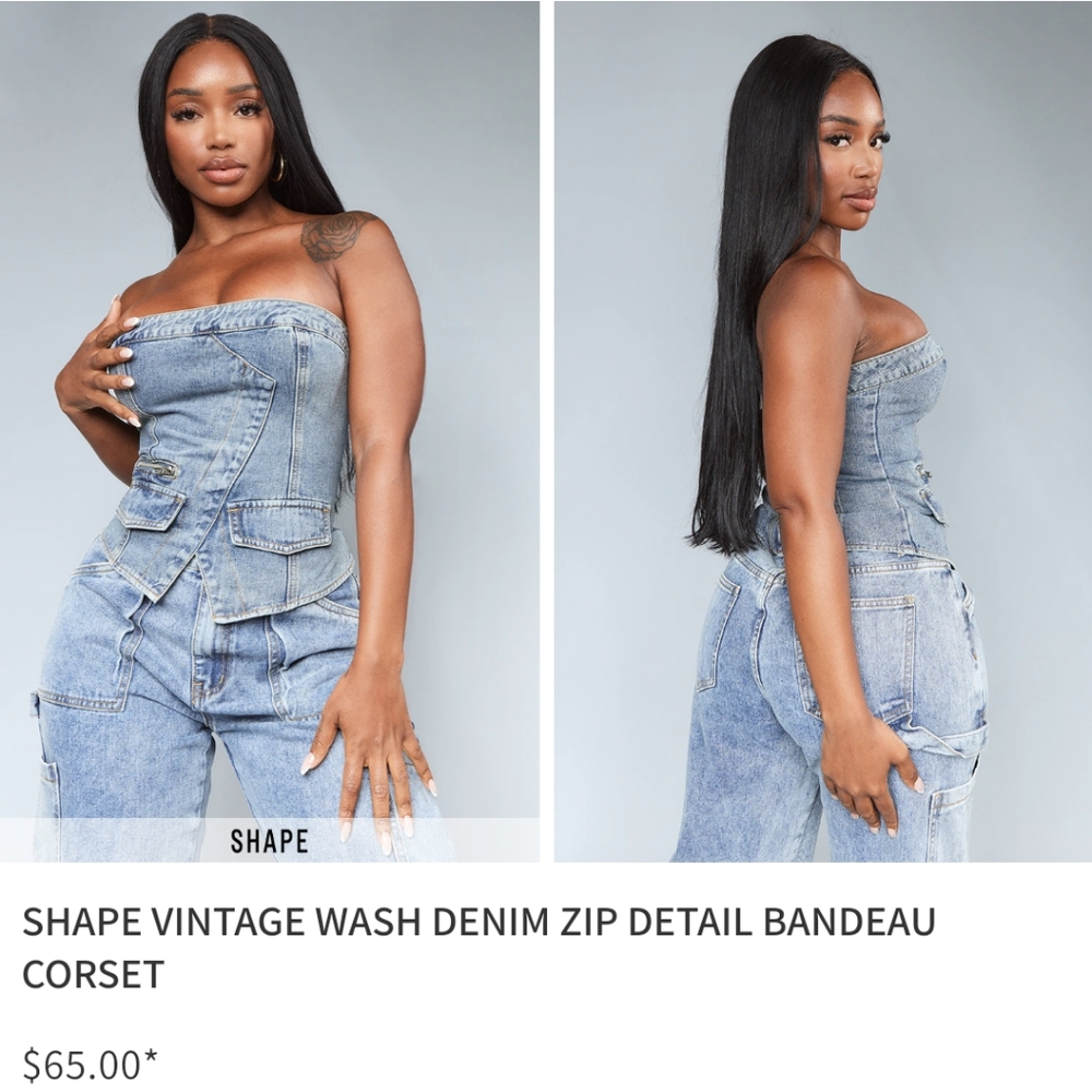 Vintage Wash Denim Bandeau Corset Top - Light Blue